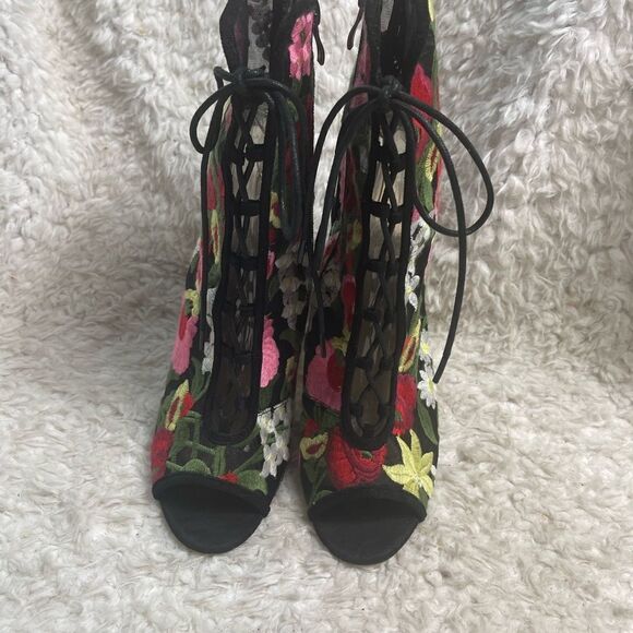 Hot tomato Sheer Mesh multi color floral embroidery lace up corset peep toeSZ11M - Picture 6 of 14